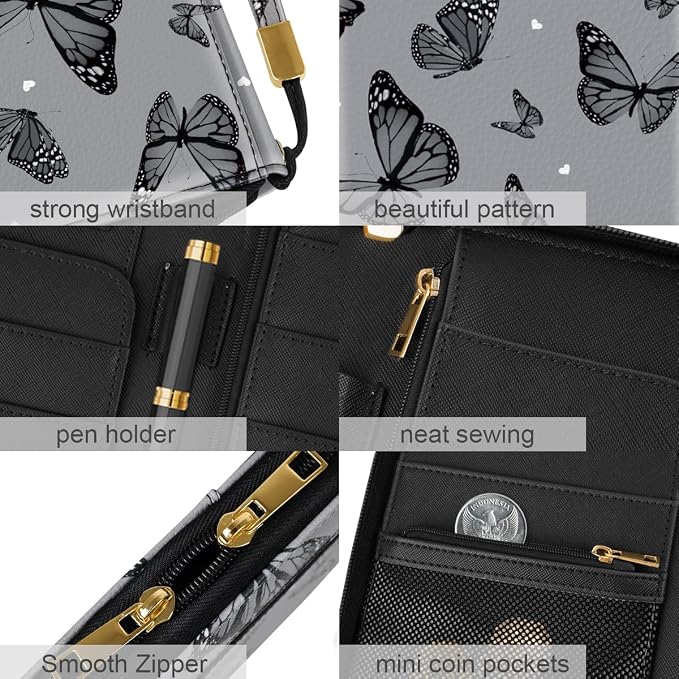 Family Passport Holder Wallet RFID Blocking Document Organizer | PU Leather Mulit-purpose Travel Wallet Credit Cards Case for Women Men, Butterfly