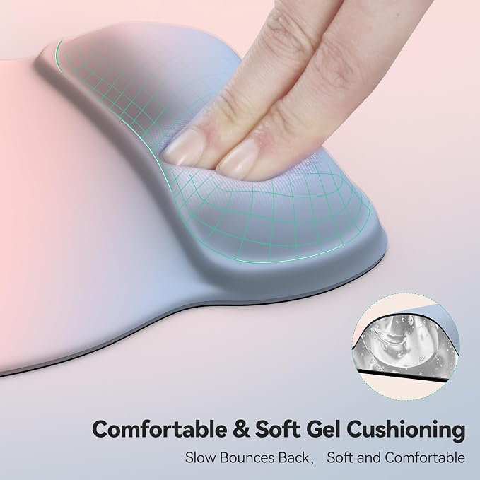 TECKNET Gel Ergonomic Mouse Pad with Wrist Rest, Non-Slip PU Base, Rainbow | Comfortable Gel Cushion, Pain Relief, Smooth and Waterproof Surface, Mouse Pad with Wrist Rest for Office, Gaming and Study