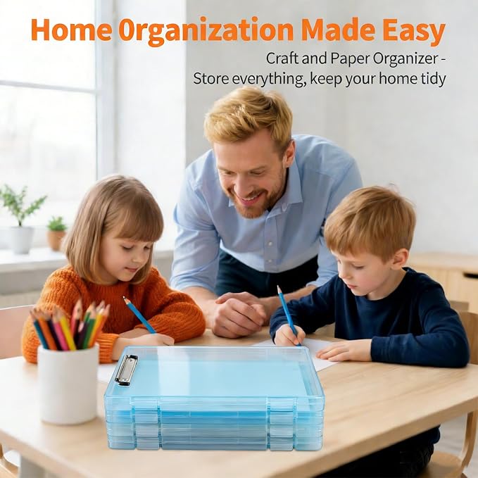 Letter Size Clipboard with Storage 8.5 * 11, Plastic Clear Blue Clipboard File Box A4 Nursing Clip Board for School & Office with Christmas Stickers (Clear Blue)