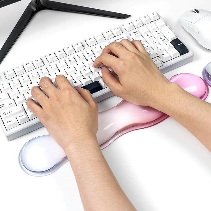 Ergonomic Gel Keyboard and Mouse Wrist Rest Set – Clear Wrist Rest for Computer Keyboard 60%/68%/75%, Comfort & Support for Typing and Gaming (Light Pink Blue)
