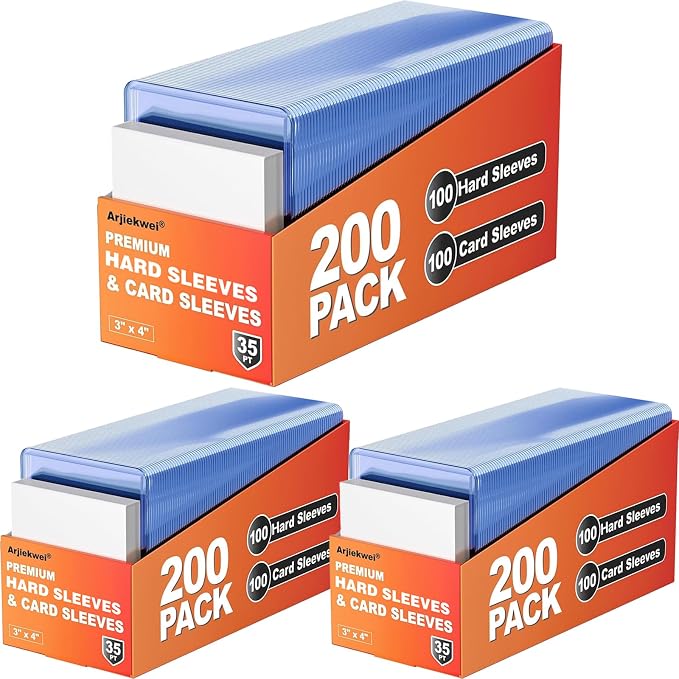 600 Pack Card Sleeves Hard Plastic, Arjiekwei 3"X4" Baseball Cards Protectors Plastic, Premium Card Holder for Trading Sports Baseball Football Game Cards (300 Rigid + 300 Clear)