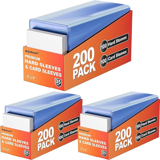600 Pack Card Sleeves Hard Plastic, Arjiekwei 3"X4" Baseball Cards Protectors Plastic, Premium Card Holder for Trading Sports Baseball Football Game Cards (300 Rigid + 300 Clear)