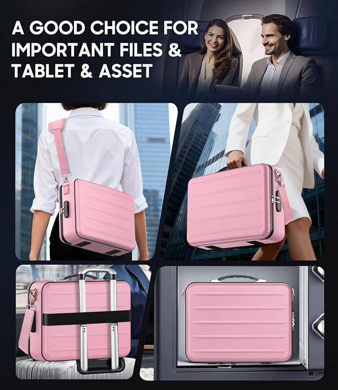 Fireproof Document Box with Lock, Hard-Shell Fireproof Safe Box | Fire proof Lock Box for Home Documents, Portable Travel Fire Proof File Box for Passport Laptop Certificates, Rose Gold