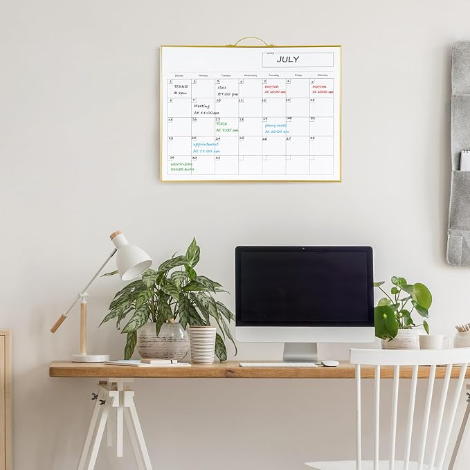 White Board Calendar - 12 X 16 Inches Magnetic Dry Erase Board Monthly Calendar, Double Sided Whiteboard with a Handle, to Do List Notepad for Office, Home, School, Gold Aluminum Frame