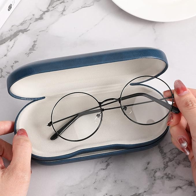 MoKo Double Eyeglass Case, Contact Lens Case with Mirror Tweezers Remover, 2 in 1 Double Sided Portable Contact Lens Box Holder Container Soak Storage Kit Sunglasses Pouch for Men & Women, Blue