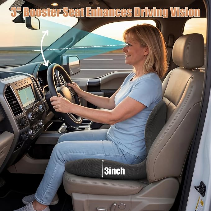 Thick Car Seat Cushion with Lumbar Support for Long Driving, Ergonomic Memory Foam Office Chair Cushion for Sciatica, Tailbone & Lower Back Relief, Ideal Gift for Drivers & Office Workers (White)