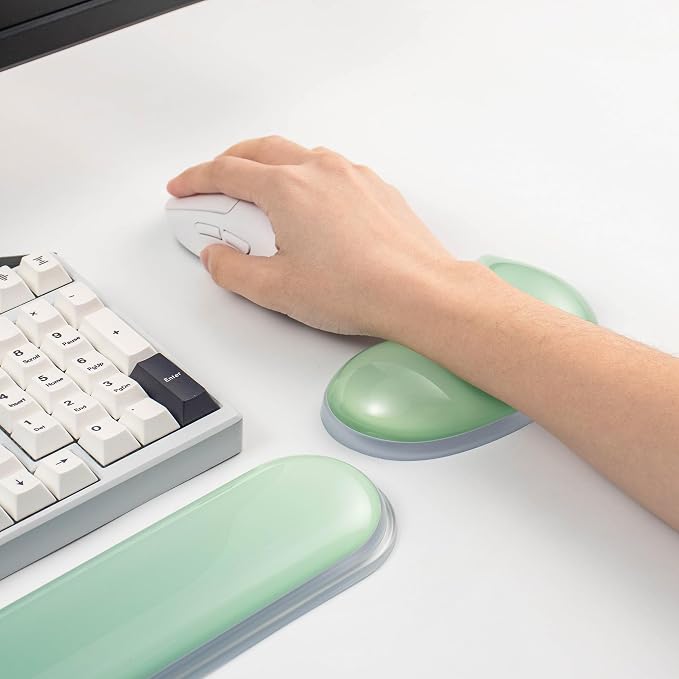 Gel Keyboard and Mouse Wrist Rest Set –Green Clear Wrist Rest for Computer Keyboard 60%/68%/75%, Comfort & Support for Typing and Gaming