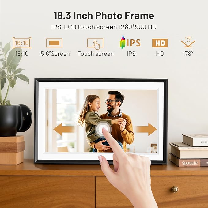 15.6" Smart WiFi Digital Picture Frame with 32GB Storage | Electronic Photo Frame with 1920 x 1800 HD IPS Touch Screen Auto-Rotate for Wall/Tabletop, Gift for Woman,Mom, Dad, Wife