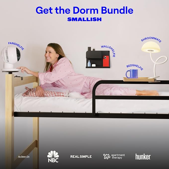 BedShelfie Bedside Shelf for Dorm Room - Dorm Essential 2.0, White | Bunk Bed & Top Bunk, College Dorm Room Essentials, Bedside Caddy, Clip on Floating Tray, Bed Side Table, Loft Nightstand