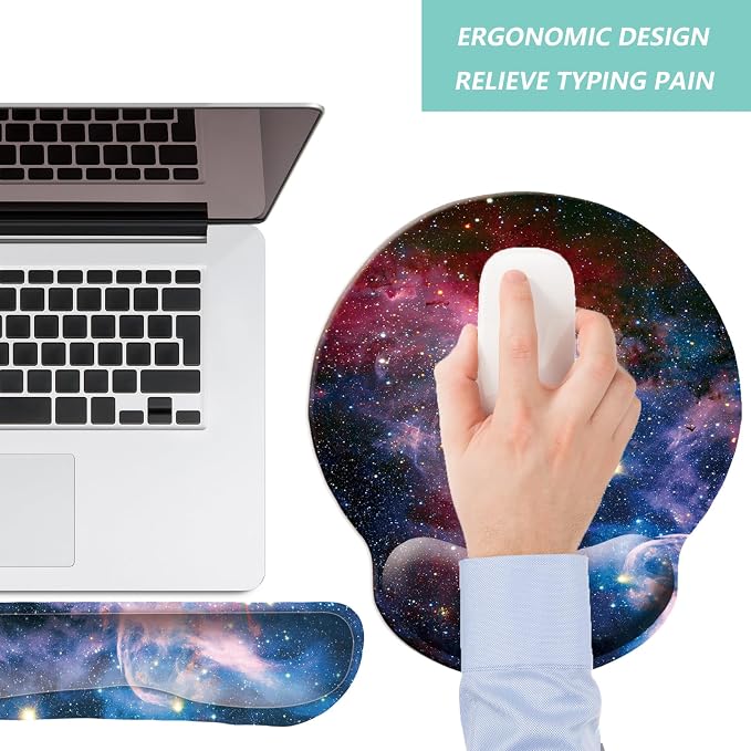 Keyboard Wrist Rest Pad Mouse Pad with Wrist Support Set of 3, Mousepad with Non-Slip Rubber Base, Ergonomic Memory Foam Mouse Wrist Cushion Support for Home Office Laptop Computer, Starry Sky