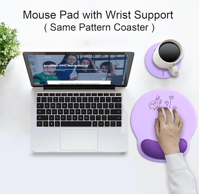 Ergonomic Mouse Pad with Wrist Rest Support,Gel Mouse Pads for Desk | Big Mousepad With Coaster Non-slip & Pain Relief for Computer, Home&Office Desk Decor