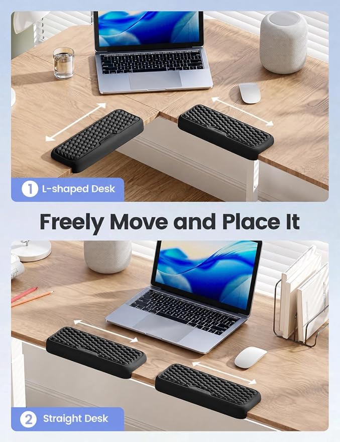 Vaydeer 2Pcs Elbow Rest Pad, L-Shaped Wrist Rest, Desk Edge Cushion | Ergonomic Memory Foam Arm Rest Support Keyboard Mouse Elbow Pad for Palm Hand Office Computer Home Gaming Accessories-Black