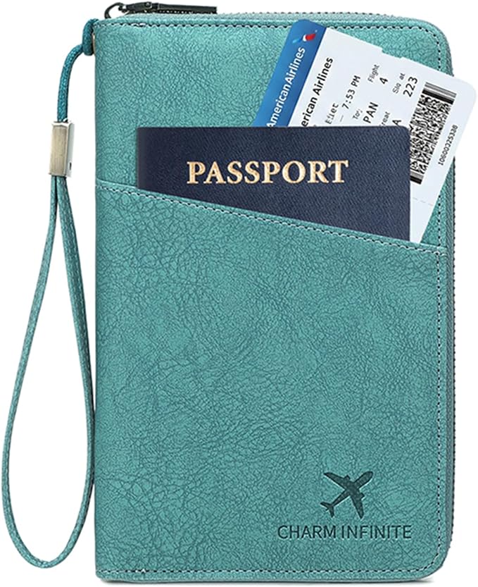 Family Passport Holder for Travel Women and Men RFID Blocking Passport Holder with Zipper Multi-functional Passport Wallet Passport Case Passport cover Travel Essentials