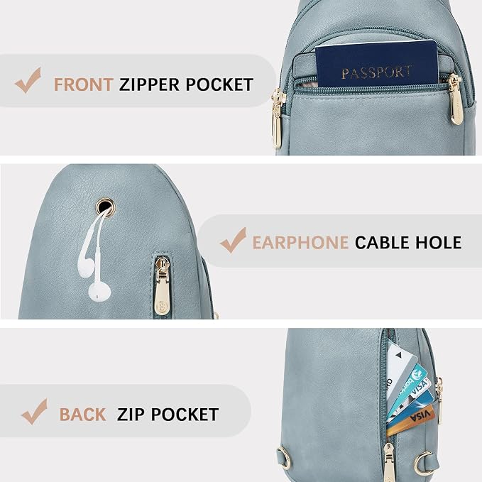 BOSTANTEN Sling Bag for Women Leather Crossbody Bags Fanny Pack Chest Bag for Travel | Adjustable Wide Strap, Small, Anti Theft, Lightweight, Multi Pockets and Carrying Way, Card Slot, Cute Trendy for Everyday