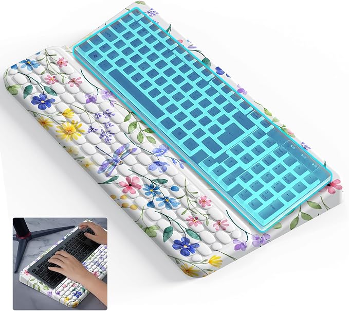 Wrist Rest for Computer Keyboard, Keyboard Wrist Rest, Ergonomic Keyboards Holder for Easy Typing Working, Wrist Pad for Keyboards with Comfortable Wrist Rest for Keyboard White Flower