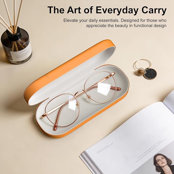 Hard Shell Leather Sunglasses Case,Classic Fashionable Cute Large Glasses Case for Women Men,Sunglass Eyeglasses