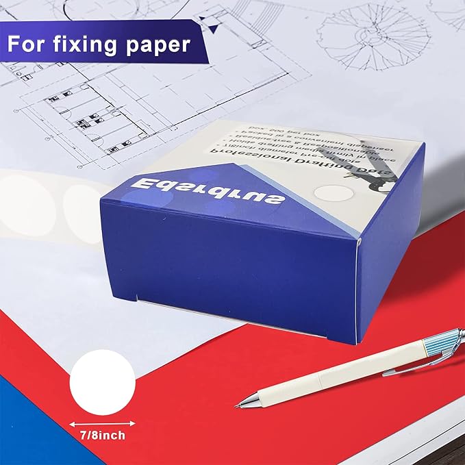 EDSRDRUS Professional Blank Drafting Dots 7/8” Diameter, Low Tack, Easy Removal, Pre-Cut Drafting Tape Dots for Tracing, Drawing, Positioning, Roll of 500 Dots Per Box (1 Pack)