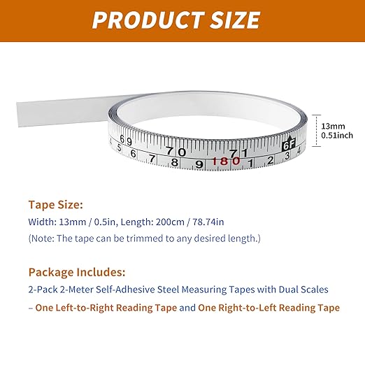 2-Pack Steel Self-Adhesive Measuring Tape, Imperial & Metric Stick-on Ruler, Left to Right and Right to Left Reading Tape Measure for Woodworking, Workbench, Table Saw, Drafting Table, 200cm/78Inch