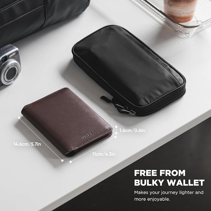 VULKIT Slim Minimalist Passport Wallet RFID Blocking Passport Holder for Travel, Leather Travel Wallet for Men Women, Magnetic Closure