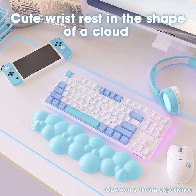 Gaming Keyboard Wrist Rest Pad,Memory Foam Keyboard Palm Rest, Ergonomic Hand Rest,Wrist Rest for Computer Keyboard,Laptop,Mac,Lightweight for Easy Typing Pain Relief (Blue)