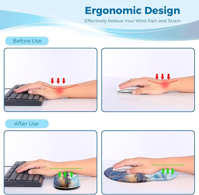 Mouse Pad and Keyboard Wrist Rest Support,Ergonomic Mouse Pad Set | Mousepad With Coaster and Non-Slip PU Base,Pain Relief for Desk Desktop Gaming, Computer,Office -Beach