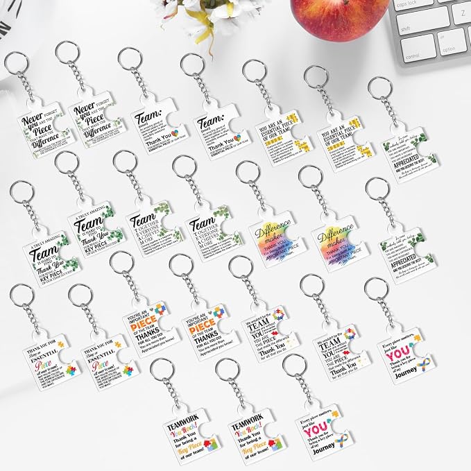 Team Appreciation Gifts Bulk Thank You Keychains for Coworkers | Gift Set for Employee, Staff, Teachers, Teamwork Puzzle Piece Keyring, Acrylic