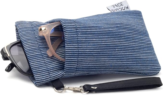Face Shadow Double Glasses Case Soft Eyeglass Case For Women Men Squeeze Top Sunglasses Case With Cleaning Cloth
