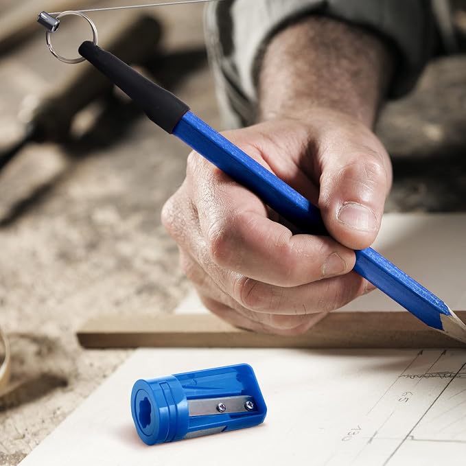 Honoson 24 Pcs Carpenter Pencil with Sharpener,Blue Cover, Black Refill | Construction Pencils for Jobsite, Octagonal Flat Design Prevents Rolling, Black Refill Clear Marking, Retractable Pen Holder