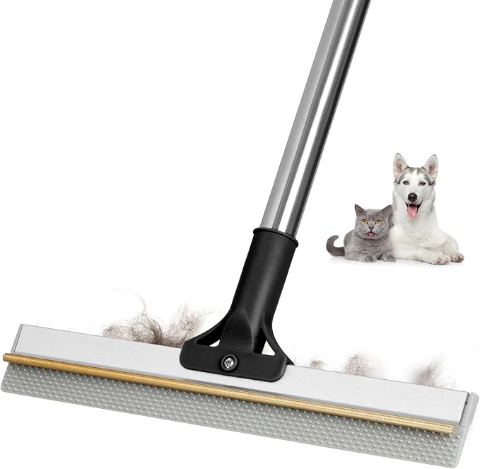 Carpet Rake for Pet Hair Removal, Dual-Action Hair Remover, Black | 2 in 1 TPU and Copper Rake Teeth, 54’’ Adjustable Long Handle, Reusable Cat & Dog Fur Broom for Carpets,Rugs, Mats,Car