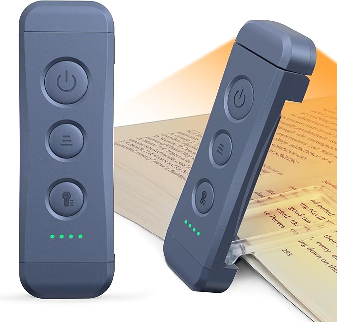 Glocusent USB Rechargeable Book Light, Portable Clip-on LED Reading Light, Reading Lights for Books in Bed with 3 Amber Colors & 5 Brightness Dimmable, Compact & Long Lasting, Perfect for Book Lovers