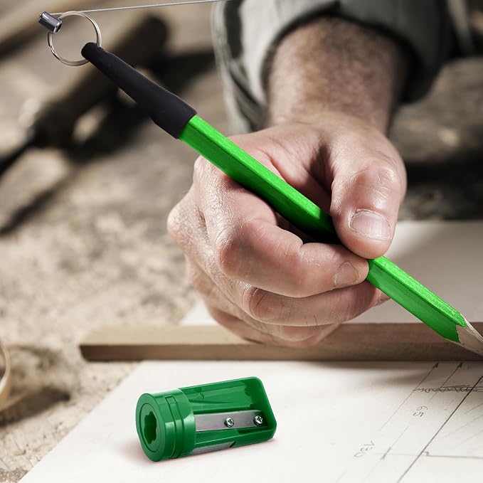 Honoson 24 Pcs Carpenter Pencil with Sharpener,Green Cover, Black Refill | Construction Pencils for Jobsite, Octagonal Flat Design Prevents Rolling, Black Refill Clear Marking, Retractable Pen Holder