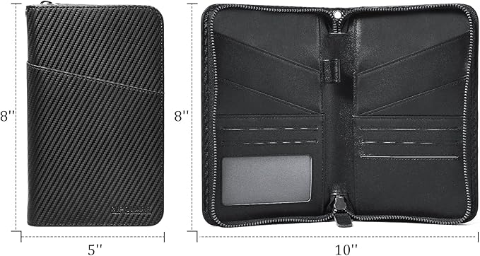 Polare Full Grain Leather Passport Holder Cover Case for Men and Women RFID Blocking Family Travel Wallet Holds 6 Passports (Carbon Black)