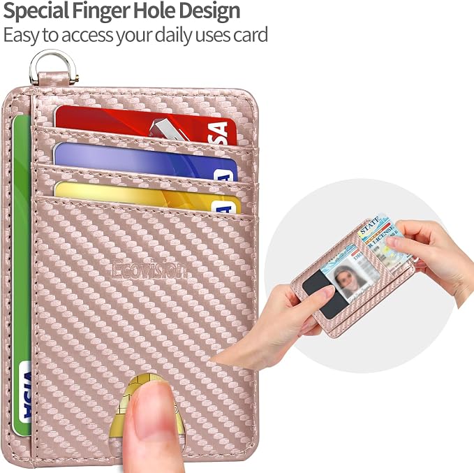 Slim Minimalist Front Pocket Wallet, RFID Blocking Credit Card Holder Wallet with Detachable D-Shackle for Men Women
