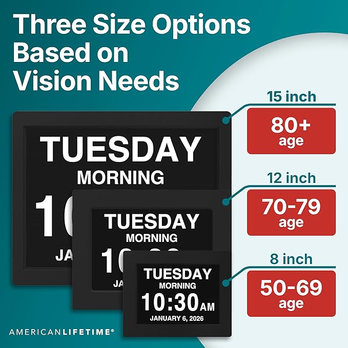 American Lifetime 【New 2025】 Dementia Clock Large Clock for Seniors, Digital Clock with Custom Alarms, Clock with Day & Date for Elderly, Large Number Digital Clock White Extra Large