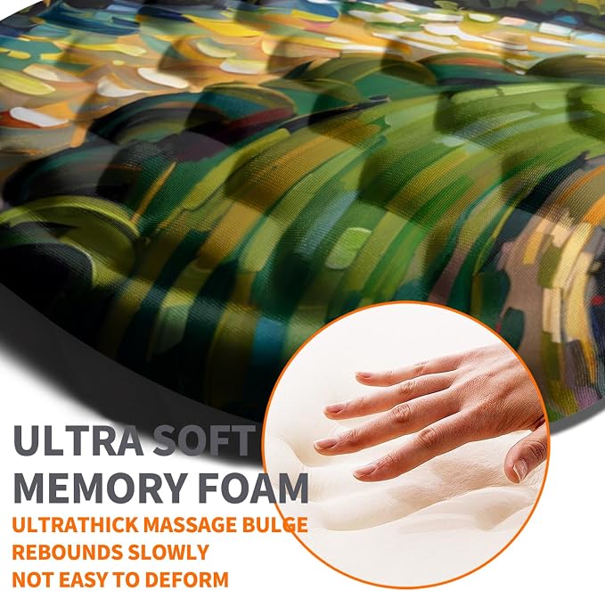 Ergonomic Joint Wrist Support Mouse Pad with Memory Foam Cushion Massage Bump, Carpal Tunnel Pain Relief Mousepad Slope Design for Wrist Rest, 11.8x7.9 in, Warm Sun