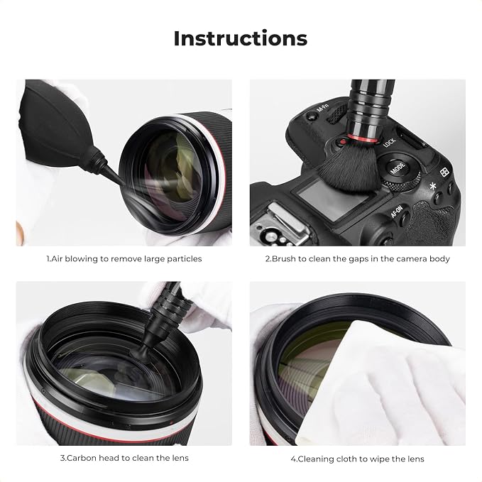 K&F CONCEPT 4 in 1 Camera Lens Cleaning Kit for Photography Beginner | Strong Blower, Multi Pen,Washable Reusable Microfiber Cloth, Precision Dust Removal,for Nikon Sony Canon DSLR Camera,MK06