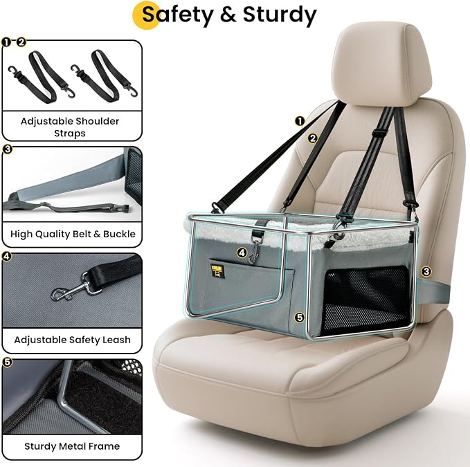 Conlun 2-Pack Dog Car Seat Boosters for Small Pets Under 20lbs, Portable Travel Puppy Car Seats with Internal Steel Frame, Comfort Cushions & Storage Pockets, Grey