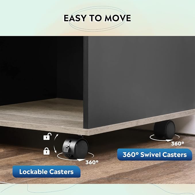 DEVAISE 3-Drawer Wood File Cabinet, Mobile Lateral Filing Cabinet, Printer Stand with Open Storage Shelves for Home Office, Greige | Mobile Printer Stand, Open Storage Shelves, Letter & A4 Compatible, Wood, Home Office