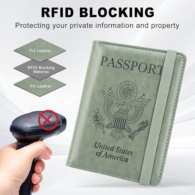 ACdream RFID BLOCKING Passport Holder Travel Wallet, Premium PU Leather Cover Passport Book with Card Holder, Pen Holder, Keep Organization, and Travel Essentials for Women/Men, Agave Green