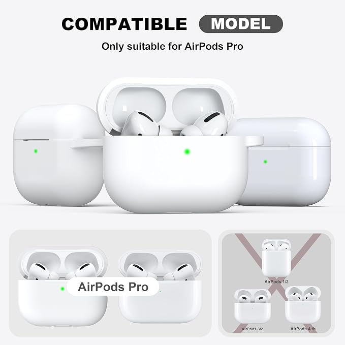 R-fun for AirPods Pro 2 Case, Soft Silicone Protective Cover with Keychain and Cleaning Pen, Compatible with AirPods Pro 2nd/1st Generation, Supports Wireless Charging, White