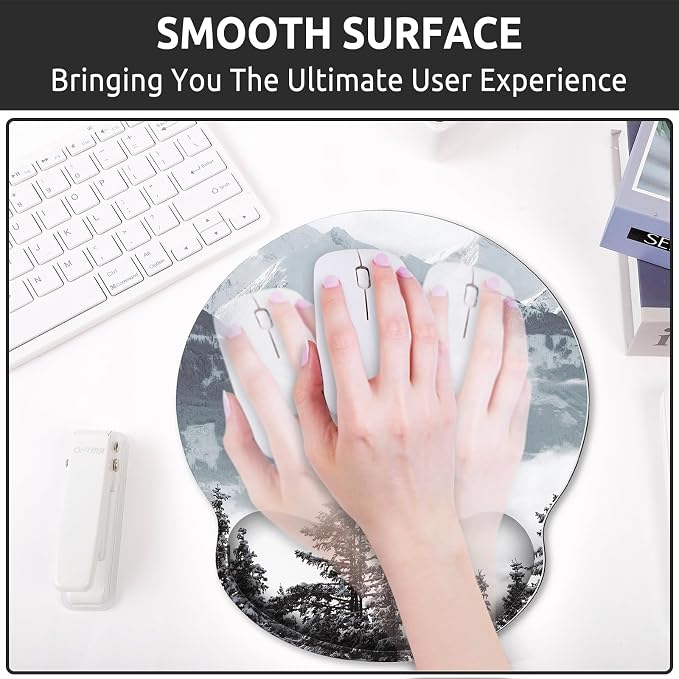 KONVINIT Ergonomic Mouse Pad with Wrist Rest, Small Mousepad with Non-Slip Rubber Base and Smooth Surface, Grey Mouse Pads for Desk, Office Desk Accessories
