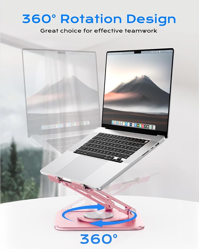 LOXP Adjustable Laptop Stand, Computer Stand with 360 Rotating Base | Ergonomic Laptop Riser Mount for Desk Foldable Protable Computer Desk Fits with MacBook Pro Air