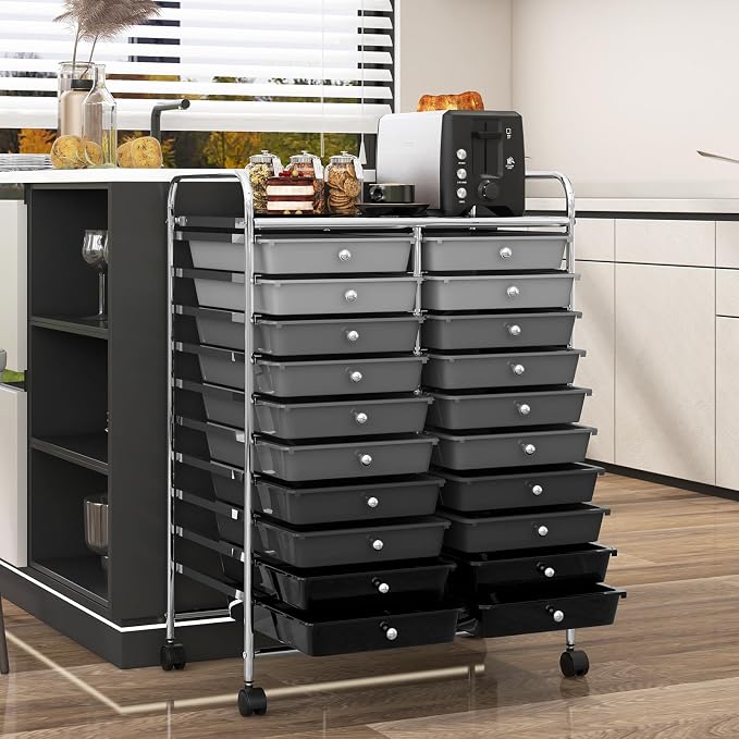 RELAX4LIFE 20 Drawer Rolling Storage Cart, Mobile Rolling Cart w/Drawers for School Classroom Teacher Office Home Salon, Paper File Art Supply Craft Organizer, Utility Cart on Wheels (Gradient Grey)