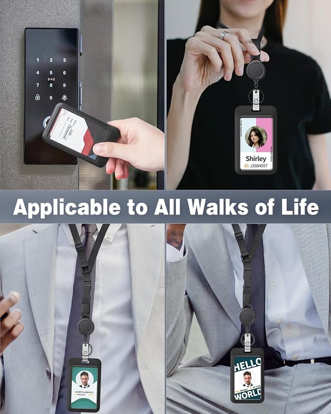 Uniclife 2 Pack Retractable Adjustable Lanyard Heavy Duty Neck Lanyard with Retractable Badge Reel Quick-Release Buckle and Adjustable Length Strong Wide Nylon Strap with Sliding ID Badge Holder