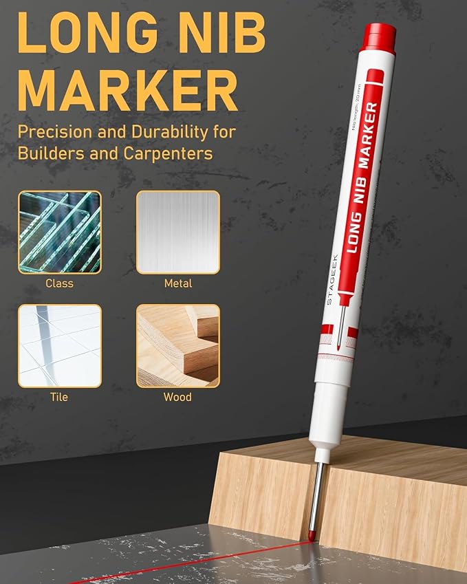 STAGEEK 14 Pack Carpenter Pencil Set with Sharpener | Construction Pencil Set with Deep Hole Long-Nib Markers , Woodworking Tool & Carpenter Pencils for Architect, DIY with Case