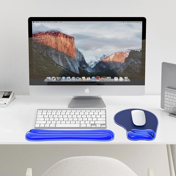 Gel Wrist Rest Mouse Pad Set, Ergonomic Support for Office Gaming | Ergonomic Keyboard and Mousepad with Wrist Support,Cooling Comfort, Non-Skid Base, Easy Clean, for Home and Work Desk Blue
