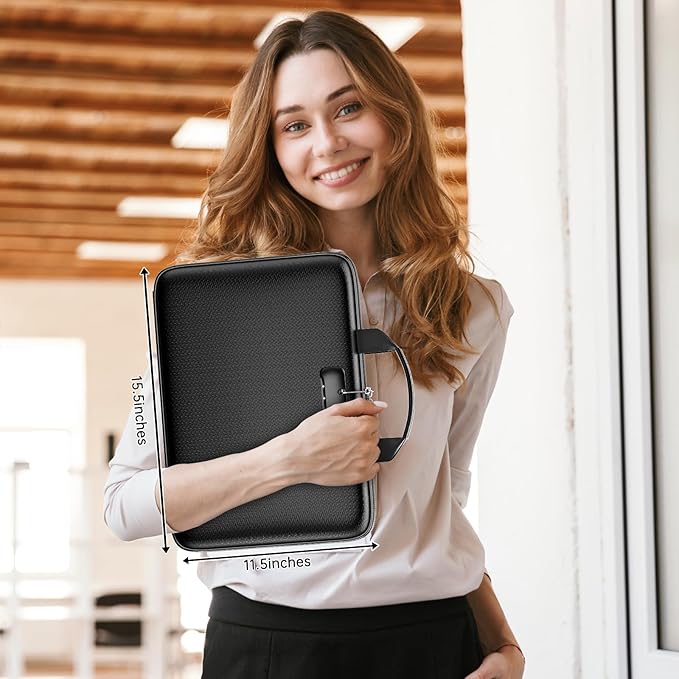 Fireproof File Organizer with Lock, Hard-Shell Document Box, Black | Water Resistant, 13-Pocket Expanding Folder, Portable Safe Storage for Letter Legal Files, Laptop, Valuables, Large Capacity