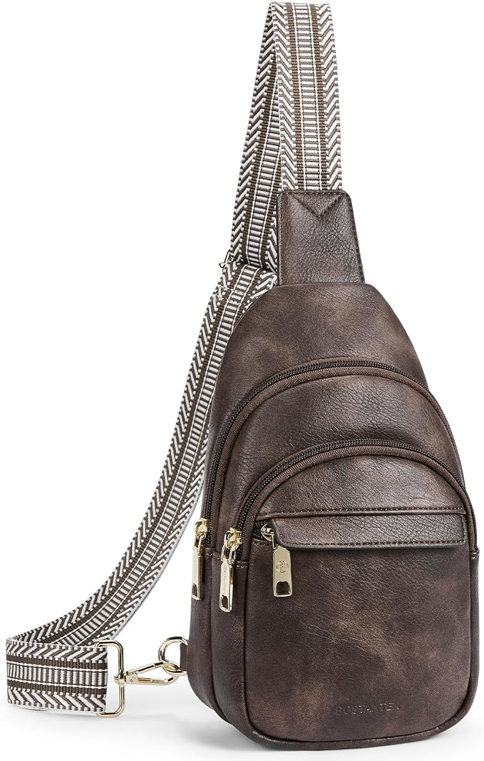 BOSTANTEN Sling Bag for Women Leather Crossbody Bags Fanny Pack Chest Bag for Travel | Adjustable Wide Strap, Small, Anti Theft, Lightweight, Multi Pockets and Carrying Way, Card Slot, Cute Trendy for Everyday