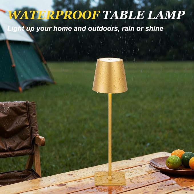 Kakanuo Gold Cordless Rechargeable Table Lamp 5000mAh Battery Operated Lamps, 3 Colors Stepless Dimming Touch Lamp for Dining, Living Room, Outdoor Patio, Kitchen Counter, 4 Pack