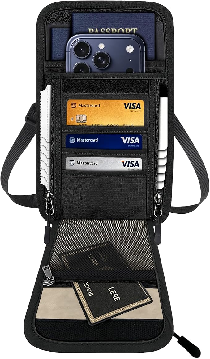 Travel Neck Wallet RFID Blocking – Hidden Passport Holder & Anti-Theft Money Pouch for Men & Women, Lightweight Concealed Undergarment Organizer with Adjustable Strap, Secure Document Holder